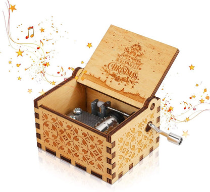 Hand-Wound Christmas Music Box with Traditional Holiday Motif
