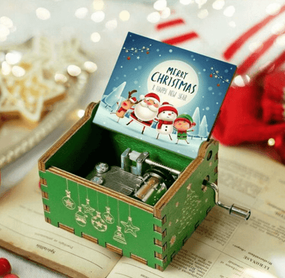 Hand-Wound Christmas Music Box with Traditional Holiday Motif