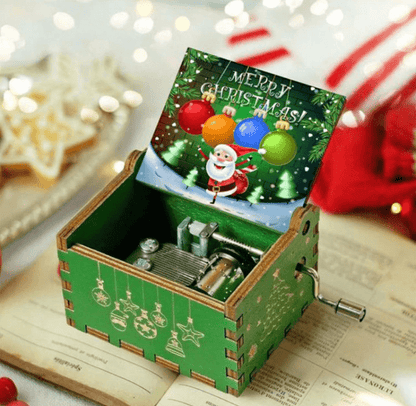 Hand-Wound Christmas Music Box with Traditional Holiday Motif
