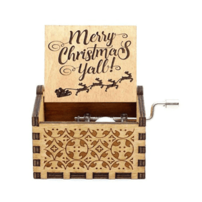 Hand-Wound Christmas Music Box with Traditional Holiday Motif