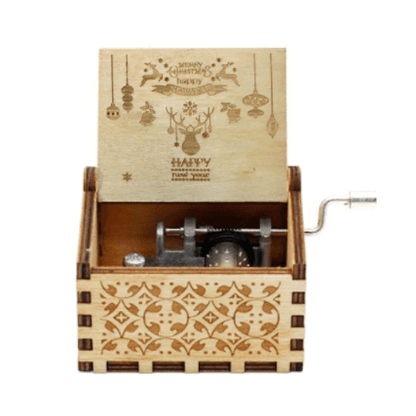 Hand-Wound Christmas Music Box with Traditional Holiday Motif