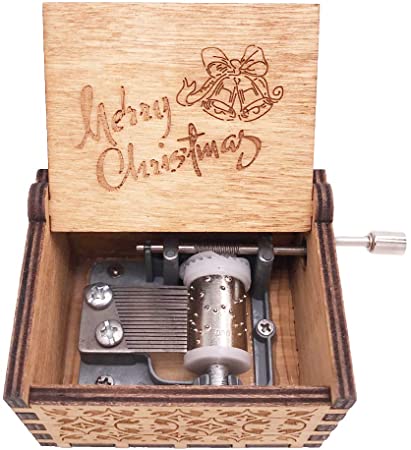 Hand-Wound Christmas Music Box with Traditional Holiday Motif