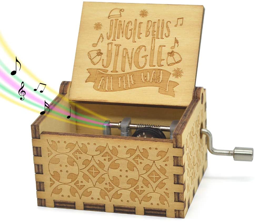 Hand-Wound Christmas Music Box with Traditional Holiday Motif