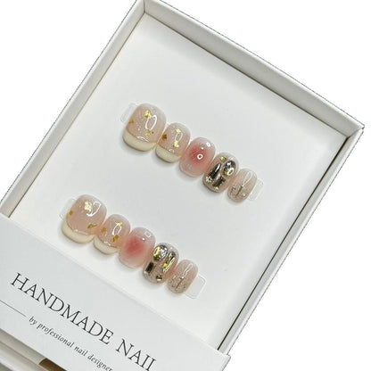 Handmade Decorative Press-On Nail Set with Heart and Glitter Accents