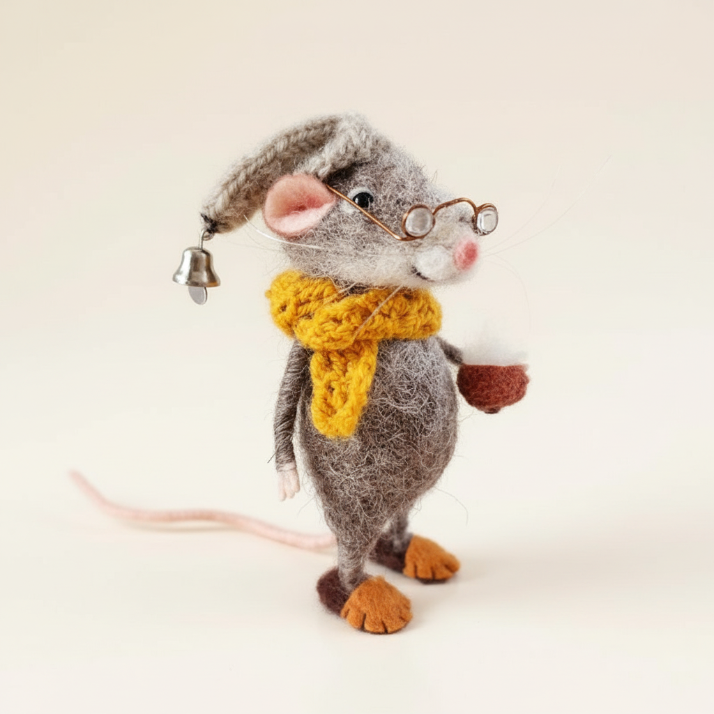 Handmade Felted Mouse Decoration - Eco-Friendly Wool Holiday Ornament & Gift