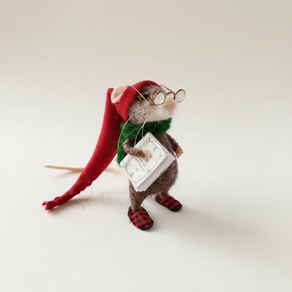 Handmade Felted Mouse Decoration - Eco-Friendly Wool Holiday Ornament & Gift