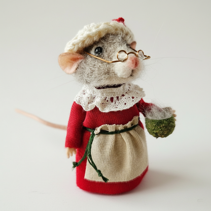 Handmade Felted Mouse Decoration - Eco-Friendly Wool Holiday Ornament & Gift