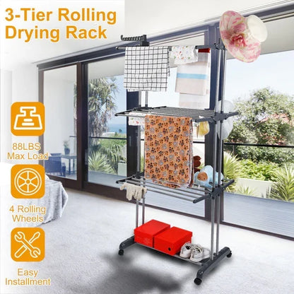 Heavy-Duty Foldable Rolling Clothes Rack