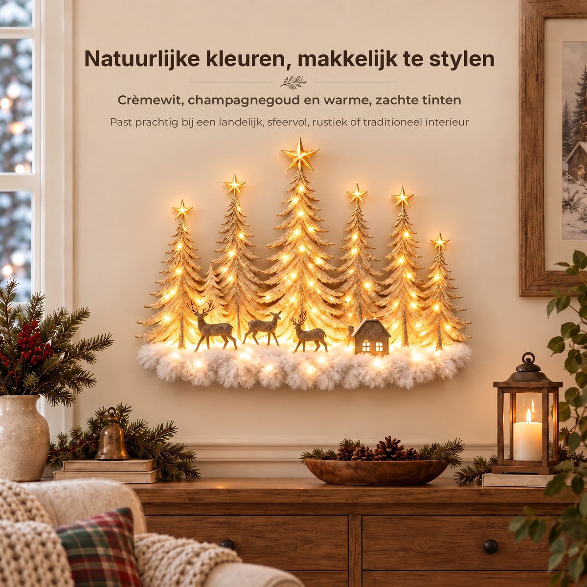Illuminated Winter Forest Wall Decoration - 3D Christmas Landscape with Deer and Warm LED Light