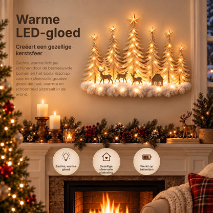 Illuminated Winter Forest Wall Decoration - 3D Christmas Landscape with Deer and Warm LED Light
