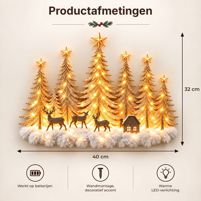 Illuminated Winter Forest Wall Decoration - 3D Christmas Landscape with Deer and Warm LED Light