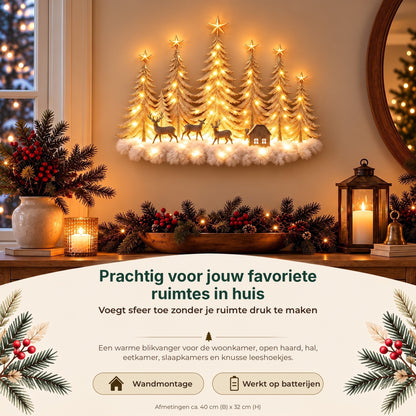 Illuminated Winter Forest Wall Decoration - 3D Christmas Landscape with Deer and Warm LED Light