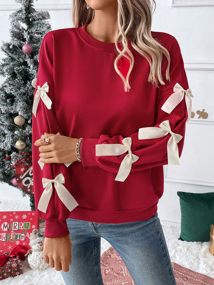 Tasha | Women's Crew Neck Bow Sleeve Sweater - Image 1