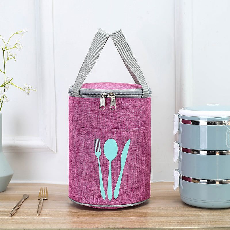 Insulated Cylindrical Lunch Cooler Bag with Cutlery Pocket