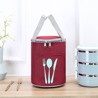 Insulated Cylindrical Lunch Cooler Bag with Cutlery Pocket
