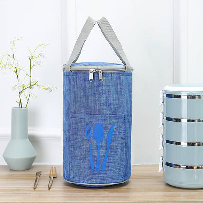 Insulated Cylindrical Lunch Cooler Bag with Cutlery Pocket