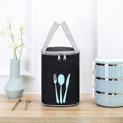 Insulated Cylindrical Lunch Cooler Bag with Cutlery Pocket