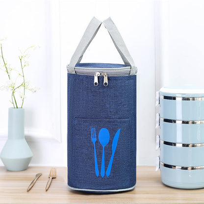 Insulated Cylindrical Lunch Cooler Bag with Cutlery Pocket