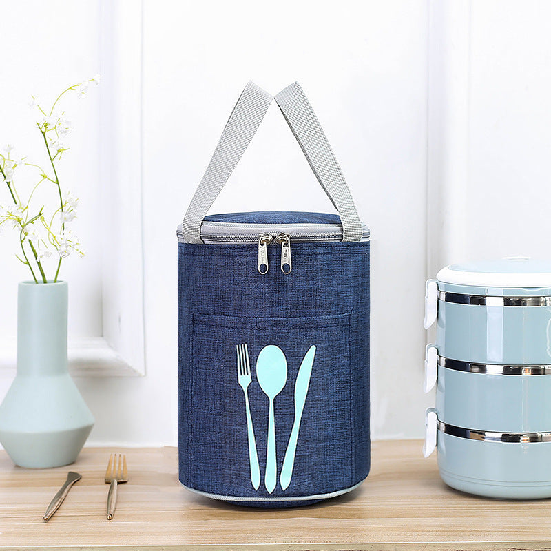 Insulated Cylindrical Lunch Cooler Bag with Cutlery Pocket