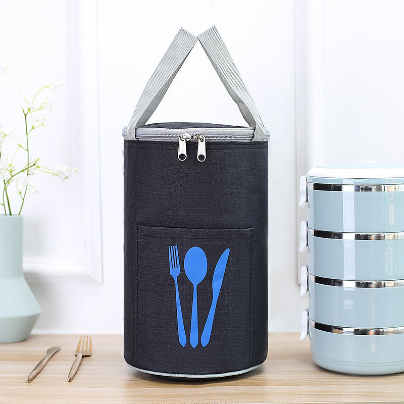 Insulated Cylindrical Lunch Cooler Bag with Cutlery Pocket