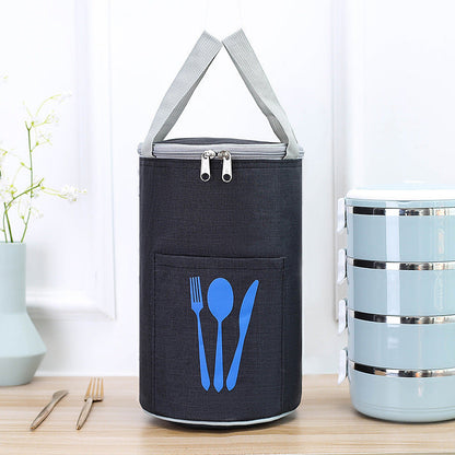 Insulated Cylindrical Lunch Cooler Bag with Cutlery Pocket