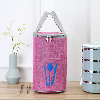 Insulated Cylindrical Lunch Cooler Bag with Cutlery Pocket