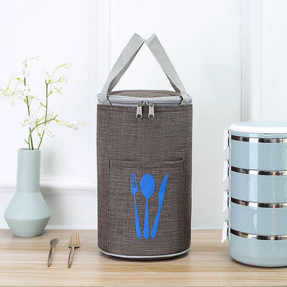 Insulated Cylindrical Lunch Cooler Bag with Cutlery Pocket