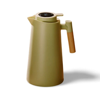 Insulated Glass Thermal Jug with Temperature Display & Wooden Handle