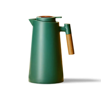 Insulated Glass Thermal Jug with Temperature Display & Wooden Handle