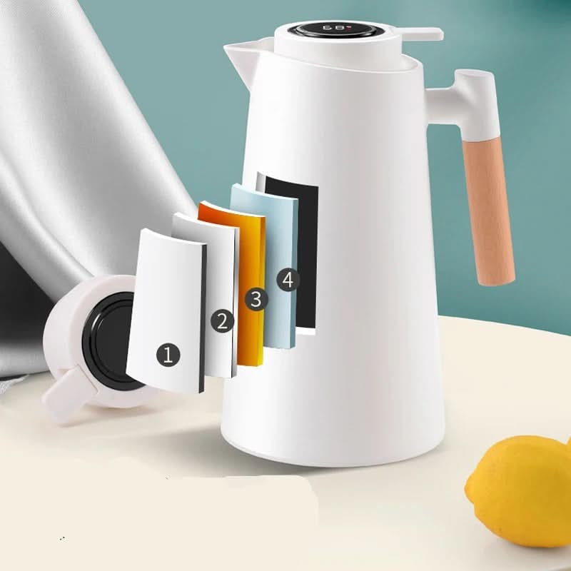 Insulated Glass Thermal Jug with Temperature Display & Wooden Handle