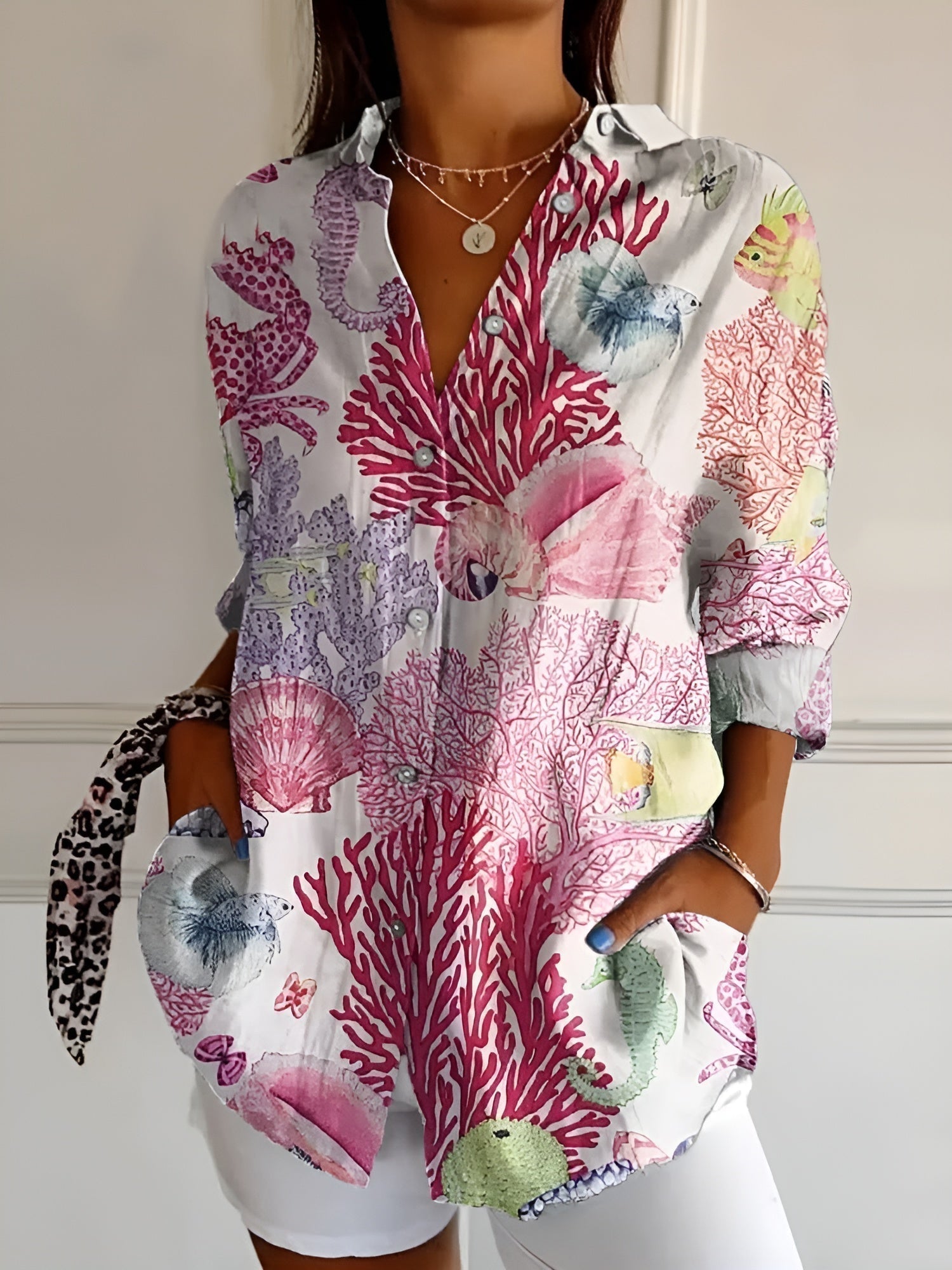 Image of Janet | Women's Button-Down Printed Blouse