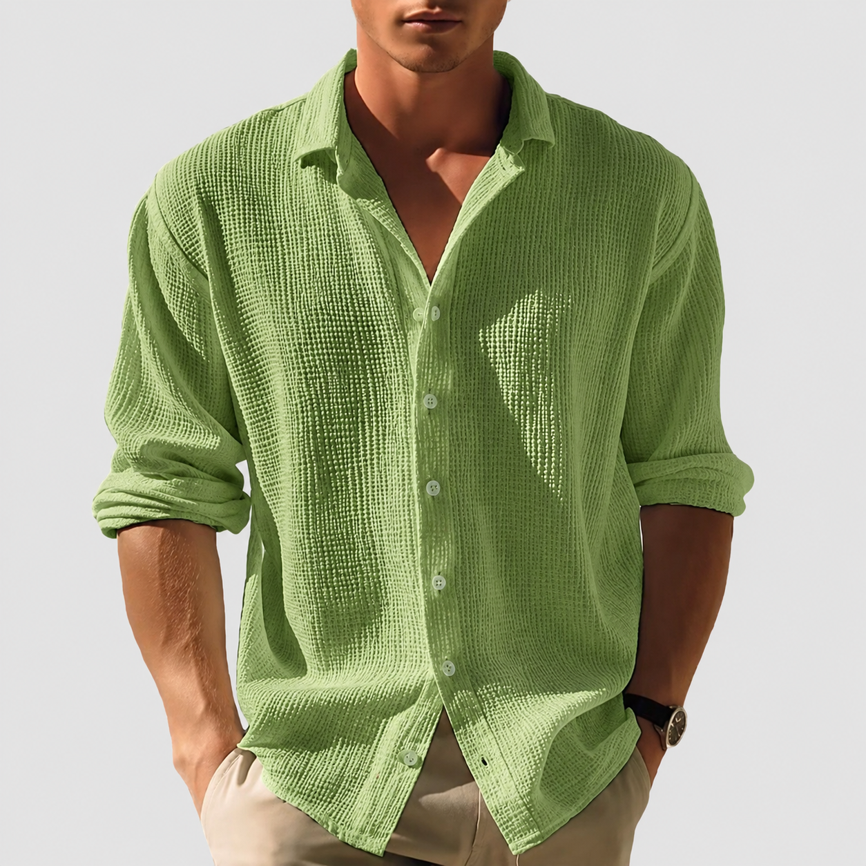 Jayden | Men's Casual Cotton Waffle Shirt with Long Sleeves - Image 1