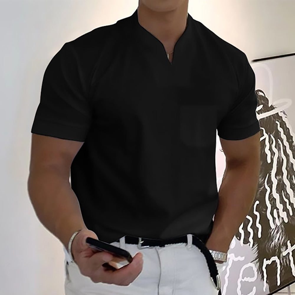 Image of Jed | Men's Band Collar Pocket T-Shirt