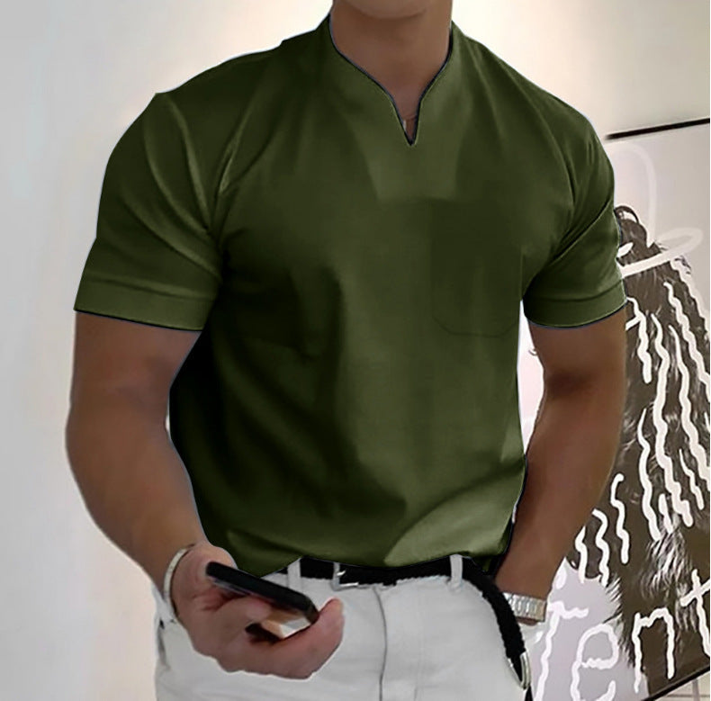 Image of Jed | Men's Band Collar Pocket T-Shirt