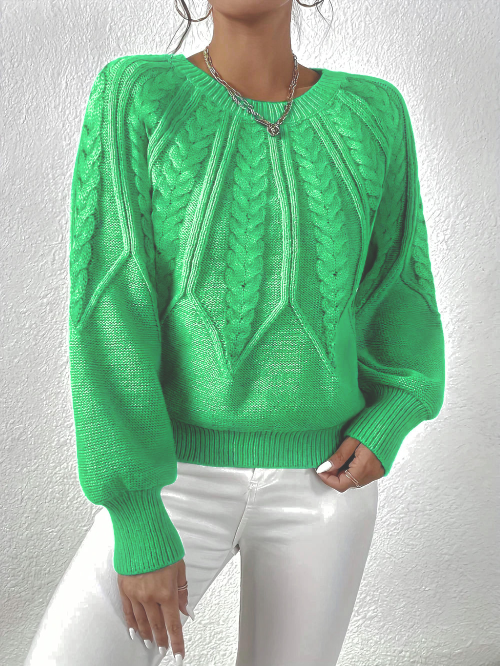 Jillian | Women's Cable Knit Raglan Sleeve Sweater - Image 1