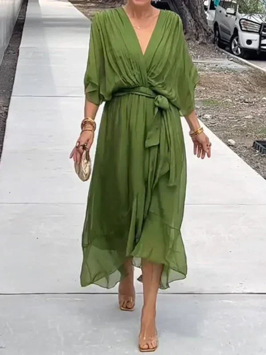 Whitney | Elegant Soft V-Neck Silk Dress for Women - Image 1