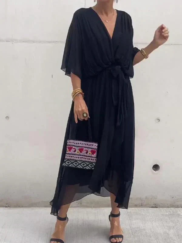 Whitney | Elegant Soft V-Neck Silk Dress for Women - Image 2
