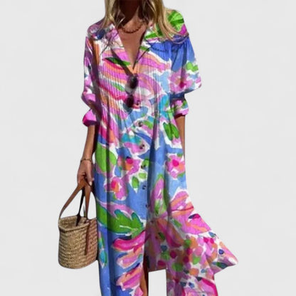 Image of Kendra | Women's V-Neck Maxi Button Down Dress