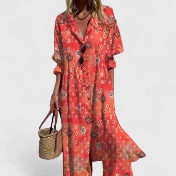 Image of Kendra | Women's V-Neck Maxi Button Down Dress