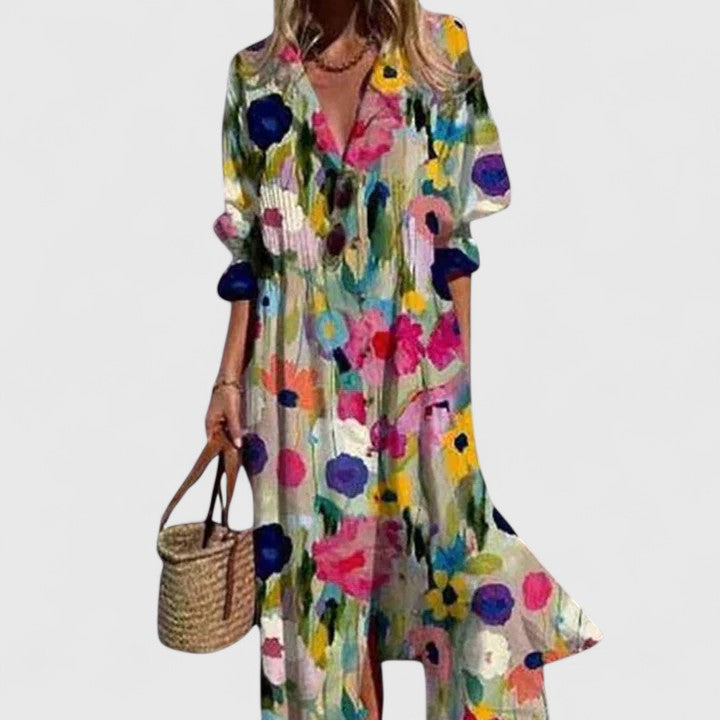Image of Kendra | Women's V-Neck Maxi Button Down Dress