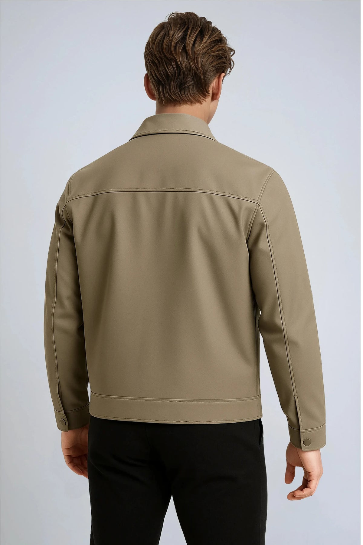 Khaki Casual Jacket with Classic Collar and Soft Plaid Lining for Men and Women - Ideal for Changeable Weather