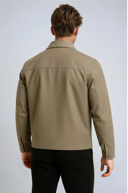 Khaki Casual Jacket with Classic Collar and Soft Plaid Lining for Men and Women - Ideal for Changeable Weather