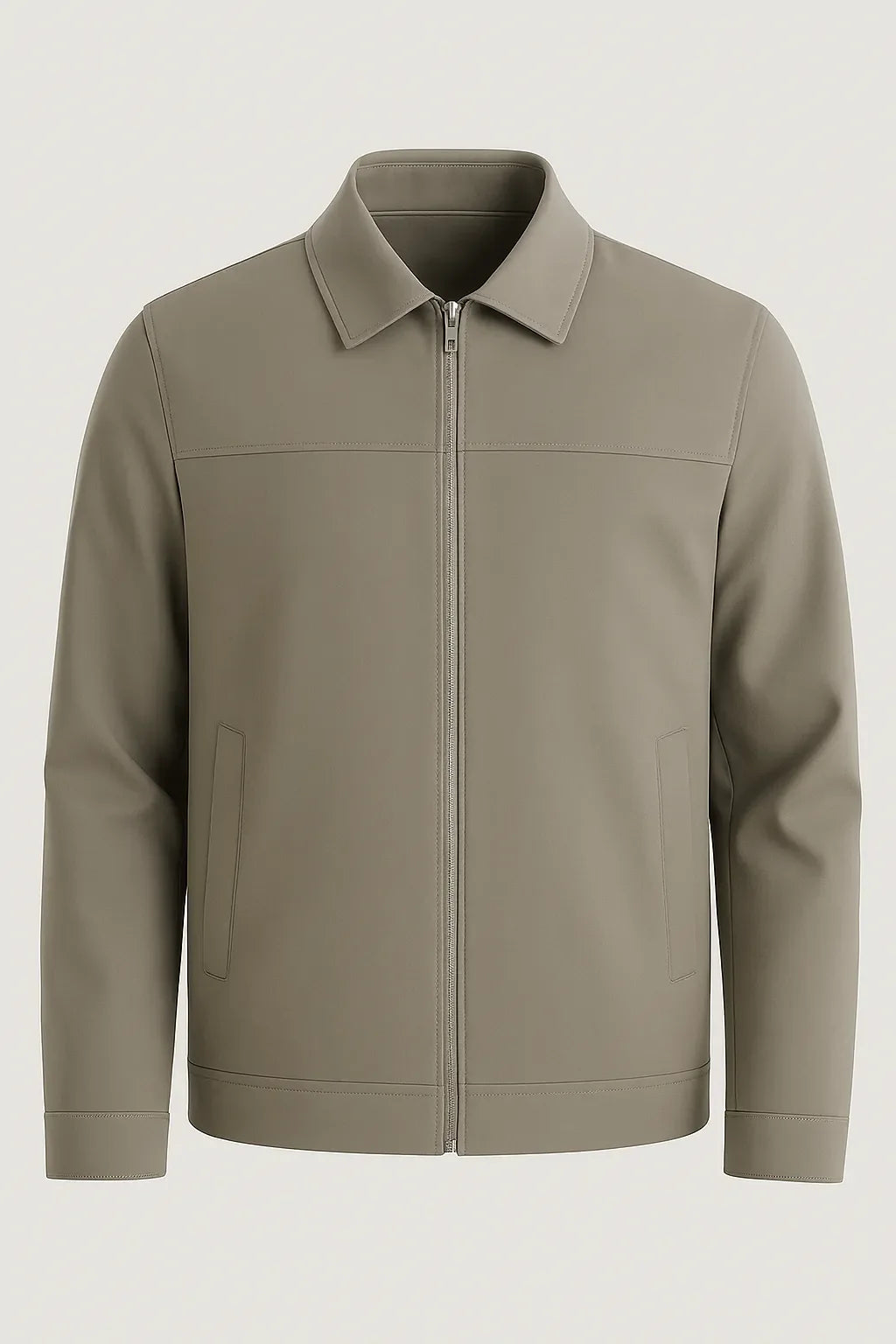 Khaki Casual Jacket with Classic Collar and Soft Plaid Lining for Men and Women - Ideal for Changeable Weather