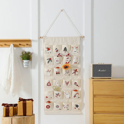 Kids' Advent Calendar with 24 Canvas Pockets – Hanging Christmas Decoration in Multicolor