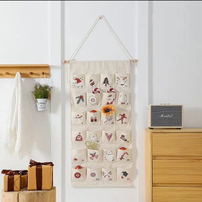 Kids' Advent Calendar with 24 Canvas Pockets – Hanging Christmas Decoration in Multicolor