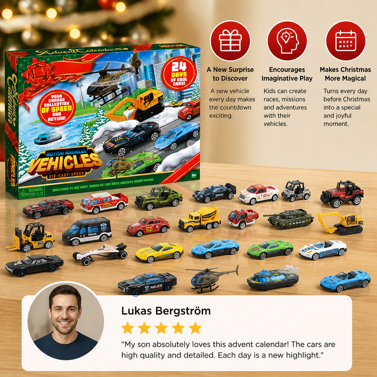 Kids' Car Advent Calendar – 24 Die-Cast Toy Cars for Christmas
