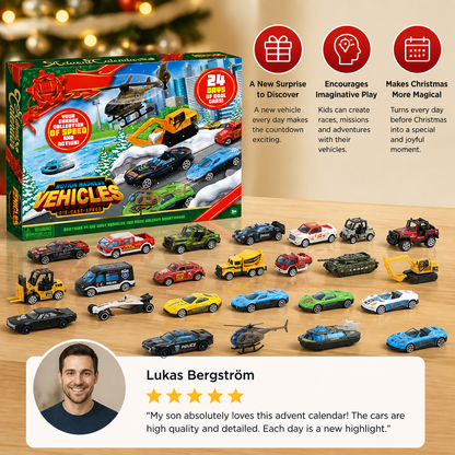 Kids' Car Advent Calendar – 24 Die-Cast Toy Cars for Christmas