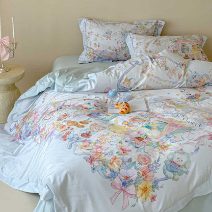 Kids' Soft Satin Bedding Set with Fairy Tale Teddy Bear Print