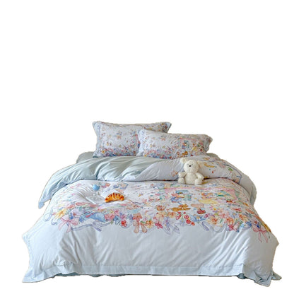 Kids' Soft Satin Bedding Set with Fairy Tale Teddy Bear Print