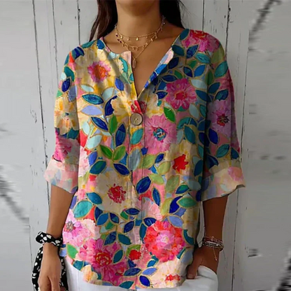 Image of Kristin | Women's Floral Print Button-Down Blouse